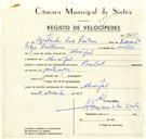 Registo de velocípede de marca Pombal, com o nº 9431, em nome de Agostinho Paulo Pantana, morador em Mucifal.