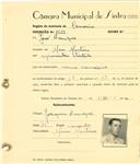 Registo de matricula de carroceiro em nome de José Henrique, morador em Mem Martins, com o nº de inscrição 1523.
