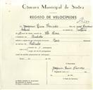 Registo de velocípede de marca Raio, com o nº 9489, em nome de Joaquim Dinis Francisco, morador em Ranholas.