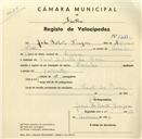 Registo de velocípede de marca Hércules, com o nº 3447, em nome de João Batista Fragoso, morador em Farol do Cabo da Roca .
