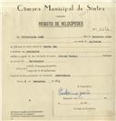 Registo de velocípede de marca Cicles Pombal, com o nº 8276, em nome de Patrocínio João, morador em Abelheira.