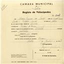 Registo de velocípede de marca Oriental, com o nº 3041, em nome de Álvaro Ramos dos Santos, morador em Cacém de Baixo.