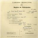 Registo de velocípede de marca Cicles R.P., com o nº 2743, em nome de Manuel [Duarte] Aralha Pinto, morador em Sintra.