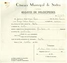 Registo de velocípede de marca Lambreta, com o nº 9373, em nome de António Adão Esteves Pereira, morador em Sintra.