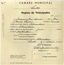 Registo de velocípede de marca Gran, com o nº 1505, em nome de Joaquim José Simões, morador em Abrunheira.