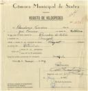 Registo de velocípede de marca Peugeot, com o nº 6948, em nome de Flondorio Fonseca, morador em Mucifal.