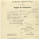 Registo de velocípede de marca Deka, com o nº 2277, em nome de José Freire Rodrigues, morador em Sintra.