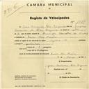 Registo de velocípede com o nº 1569, em nome de João Fernando [Pome] [Figamier], morador em Praia das Maçãs.