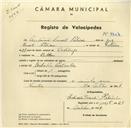Registo de velocípede com o nº 3303, em nome de António Duarte Patrício, morador em Belas.