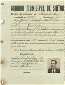 Registo de matricula de velocipedista em nome de Jaime Luís da Silva, morador em Sintra, com o nº de inscrição 1135.