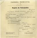 Registo de velocípede com o nº 1486, em nome de António Duarte Antunes, morador em Alveijar.