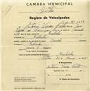 Registo de velocípede com o nº 1554, em nome de António Vieira Costa, morador em Morelinho.