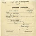 Registo de velocípede de marca Olympique, com o nº 1813, em nome de Artur Duarte Garcia, morador em Queluz.