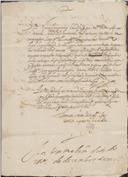 Declaração de Manuel Quaresma de Brito, acerca da condenação de Sebastião de Macedo para o pagamento de 28.300 reis relativo ao processo de venda de uma casa na Pendoa e uma terra no Arraçário. 