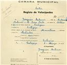 Registo de velocípede de marca Mauritane, com o nº 1056, em nome de Joaquim Antunes, morador em Cortegaça.
