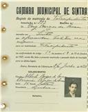 Registo de matricula de velocipedista em nome de Ruy Borges de Sousa, morador em Sintra, com o nº de inscrição 993.