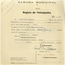 Registo de velocípede de marca George, com o nº 587, em nome de José Eduardo Mandil, morador em Travessa Conde Pombeiro nº 18, Belas.