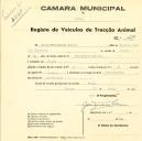 Registo de um veiculo de quatro rodas tirado por dois animais de espécie bovina destinado a transporte de mercadorias em nome de Jorge Francisco Galrão, morador na Fação.