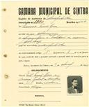 Registo de matricula de velocipedista em nome de Francisco Pereira Riso, morador em Albarraque, com o nº de inscrição 1950.