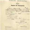 Registo de velocípede com o nº 51, em nome de Belisário da Silva, morador em Fação.