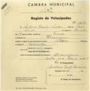 Registo de velocípede com o nº 1257, em nome de António Inácio Simões, morador em Almoçageme.