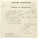 Registo de velocípede de marca Artur e Valadas, com o nº 5283, em nome de Manuel Rosa Furtado, morador em Sintra.
