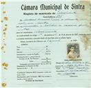 Registo de matricula de velocipedista em nome de António Manuel Ferreira de Almeida, morador em Sintra, com o nº de inscrição 848.
