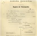 Registo de velocípede de marca Nacional, com o nº 210, em nome de Miguel Gomes Mateus, morador em Vila Verde.