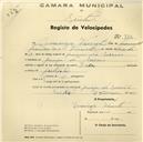 Registo de velocípede de marca Deka, com o nº 762, em nome de Domingos Vicente, morador em Granja dos Serrões.