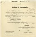 Registo de velocípede com o nº 1094, em nome de Aníbal Rodrigues Nunes, morador em Algueirão.