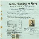 Registo de matricula de velocipedista em nome de António da Silva Carvalho, morador na Abrunheira, com o nº de inscrição 439.