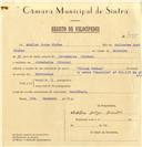 Registo de velocípede de marca Cicles Pombal, com o nº 7395, em nome de Adelino Jorge Simões, morador em Abrunheira.