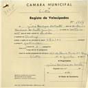 Registo de velocípede de marca Helios, com o nº 1864, em nome de Júlio Barbosa da Costa, morador em Queluz.