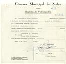 Registo de velocípede com o nº 8889, em nome de Joaquim da Silva Lourenço, morador em Moucheira.