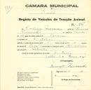 Registo de um veiculo de quatro rodas tirado por dois animais de espécie muar destinado a transporte de mercadorias em nome de Domingos Fernandes, morador em Dona Maria.