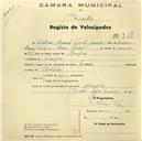 Registo de velocípede de marca Toman, com o nº 738, em nome de António Manuel Torrete Júnior, morador em Assafora.