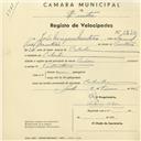 Registo de velocípede de marca Union, com o nº 2320, em nome de João Marques Monteiro, morador em Cabrela.