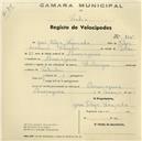 Registo de velocípede de marca Sterling, com o nº 805, em nome de José Filipe Louçada, morador em Almoçageme.