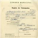 Registo de velocípede de marca L.R.S., com o nº 3430, em nome de António Rodrigues Simões André, morador em Belas.