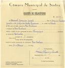 Registo de velocípede de marca Olympique, com o nº 6296, em nome de Manuel Joaquim Janota, morador em Pero Pinheiro.