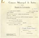 Registo de velocípede de marca Mavic, com o nº 9719, em nome de Amado Maceira Clemente, morador em Magoito.