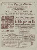 Programa do filme "A Vida Por um Fio" com a participação de Alan Ladd - Robert Prestun, Brenda Marshall e Donald Crisp. 