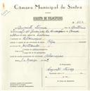 Registo de velocípede de marca Olga, com o nº 5663, em nome de Augusto Tomás, morador em Albarraque.