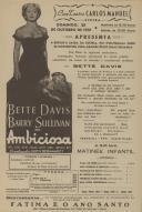 Programa do filme "Ambiciosa" realizado por Curtis Bernhardt com a participação de Bette Davis, Barry Sullivan, Jane Cowl, Kent Taylor, Betty Lynn e Frances Dee.