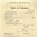 Registo de velocípede de marca Reinolg, com o nº 4234, em nome de Manuel José Domingos, morador em Fação.