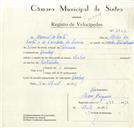 Registo de velocípede de marca Cicles, com o nº 8801, em nome de Manuel da Costa, morador em Queluz.