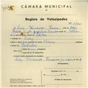 Registo de velocípede de marca Ibérica, com o nº 3971, em nome de Luís Fernandes Pereira, morador em Queluz.