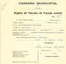 Registo de um veiculo de duas rodas tirado por dois animais de espécie bovina destinado a transporte de mercadorias em nome de José Nunes Caspeta, morador em Casas Novas.