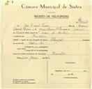 Registo de velocípede de marca Olimpique, com o nº 9648, em nome de José Parente Povoa, morador em Rinchoa.