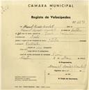 Registo de velocípede de marca Otília, com o nº 2501, em nome de Manuel Simões Canhoto, morador em Linhó.